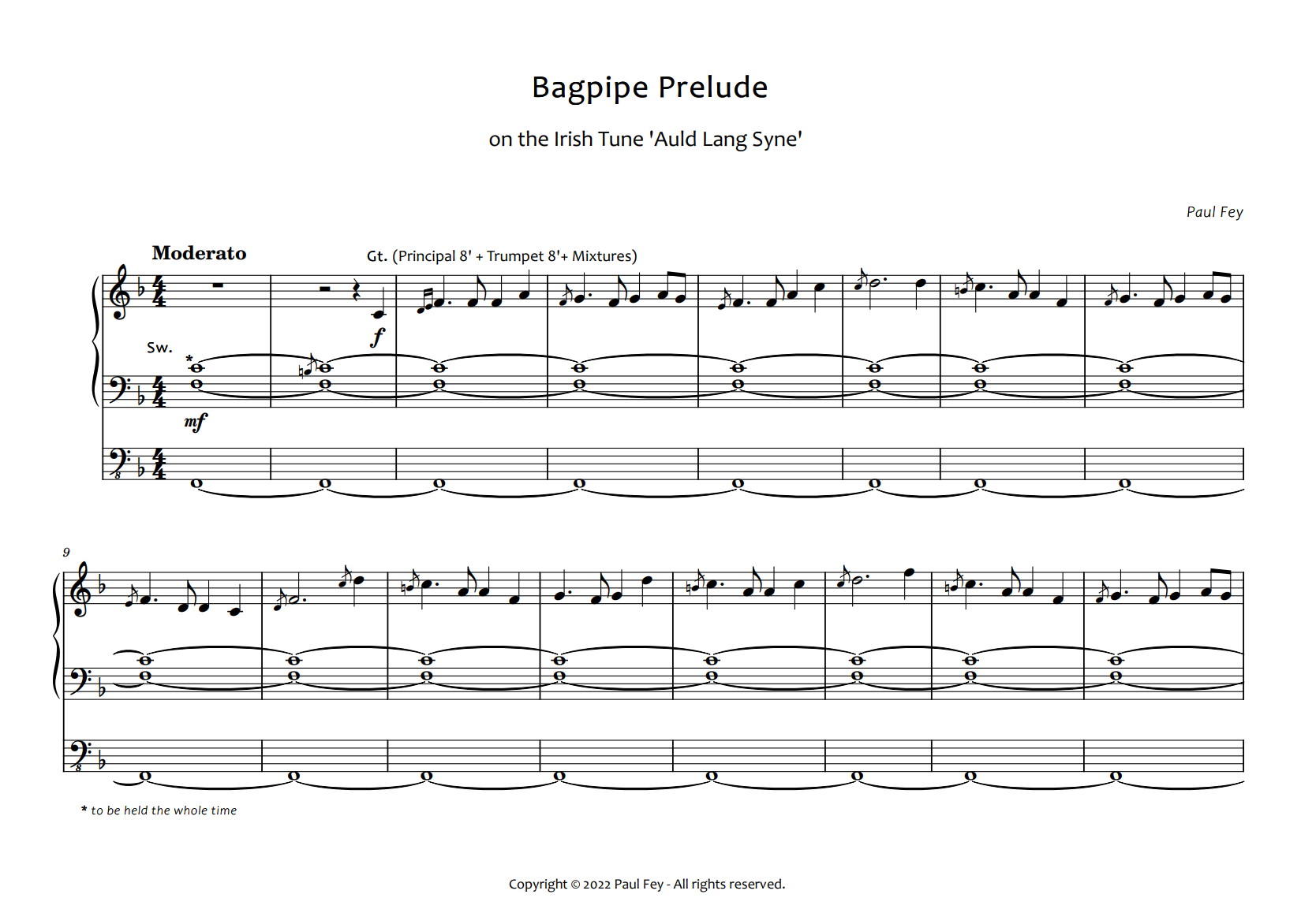 Bagpipe-Prelude on Amazing Grace (Sheet Music) - Music for Pipe Organ By Paul Fey