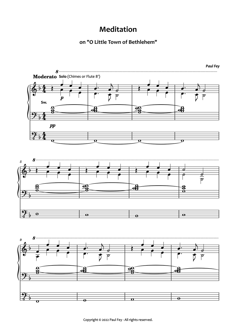 Meditation on "O Little Town of Bethlehem" (Sheet Music) - Music for Organ