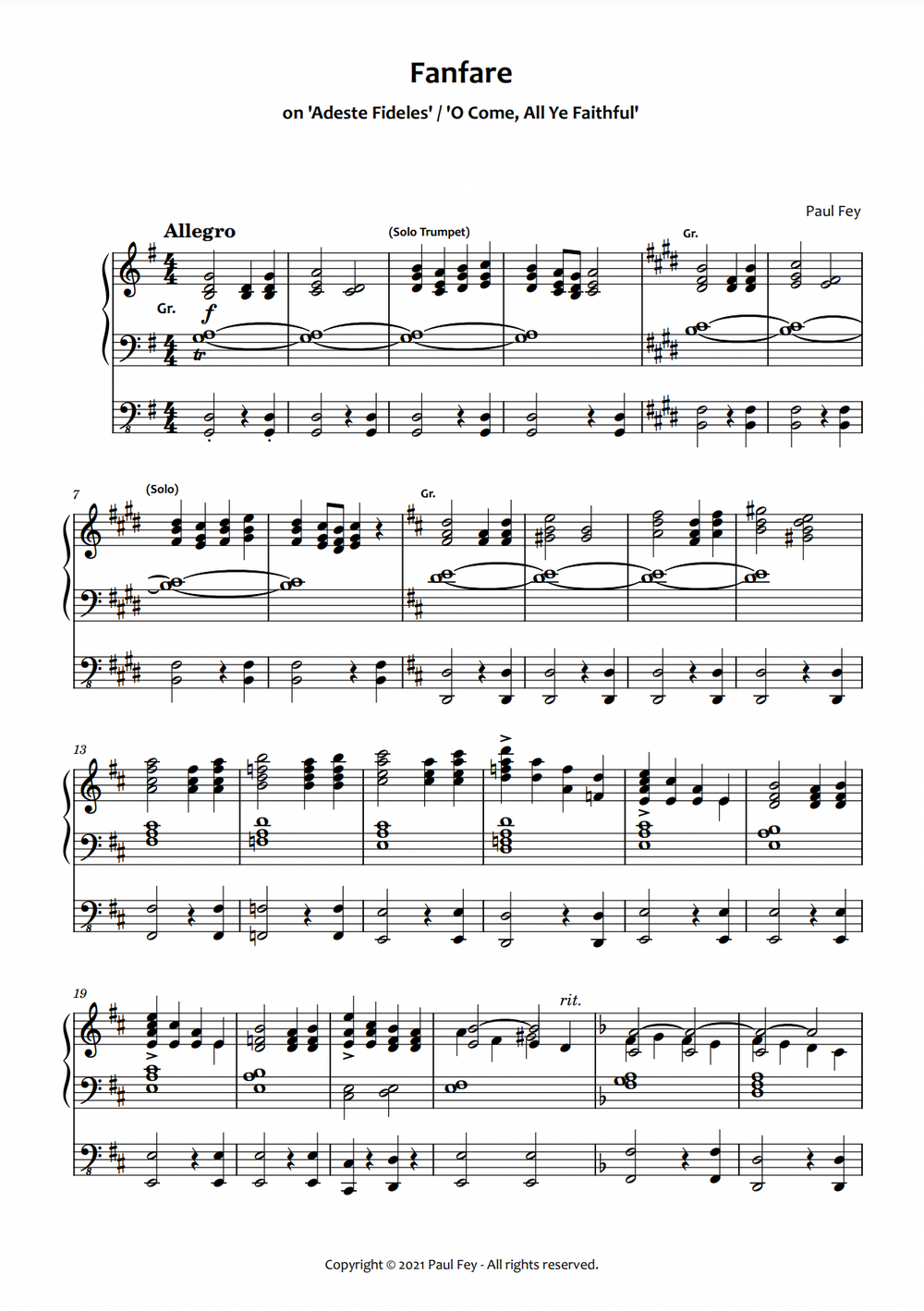 Fanfare on "Adeste Fideles" (Sheet Music) - Music for Organ