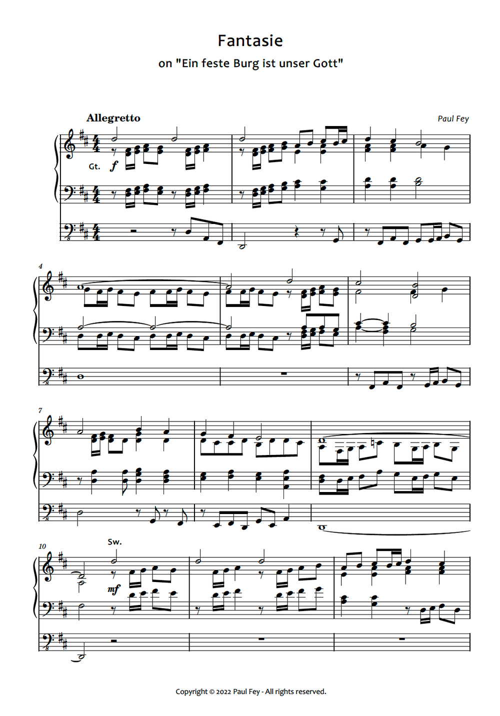 Fantasie on "Ein Feste Burg ist unser Gott" (Sheet Music) - Music for Pipe Organ by Paul Fey