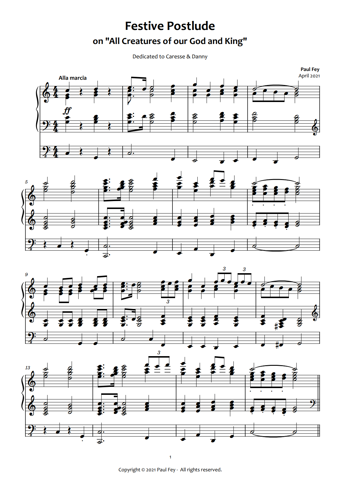 Festive Postlude on "All Creatures of Our God and King" (Sheet Music for Pipe Organ by Paul Fey