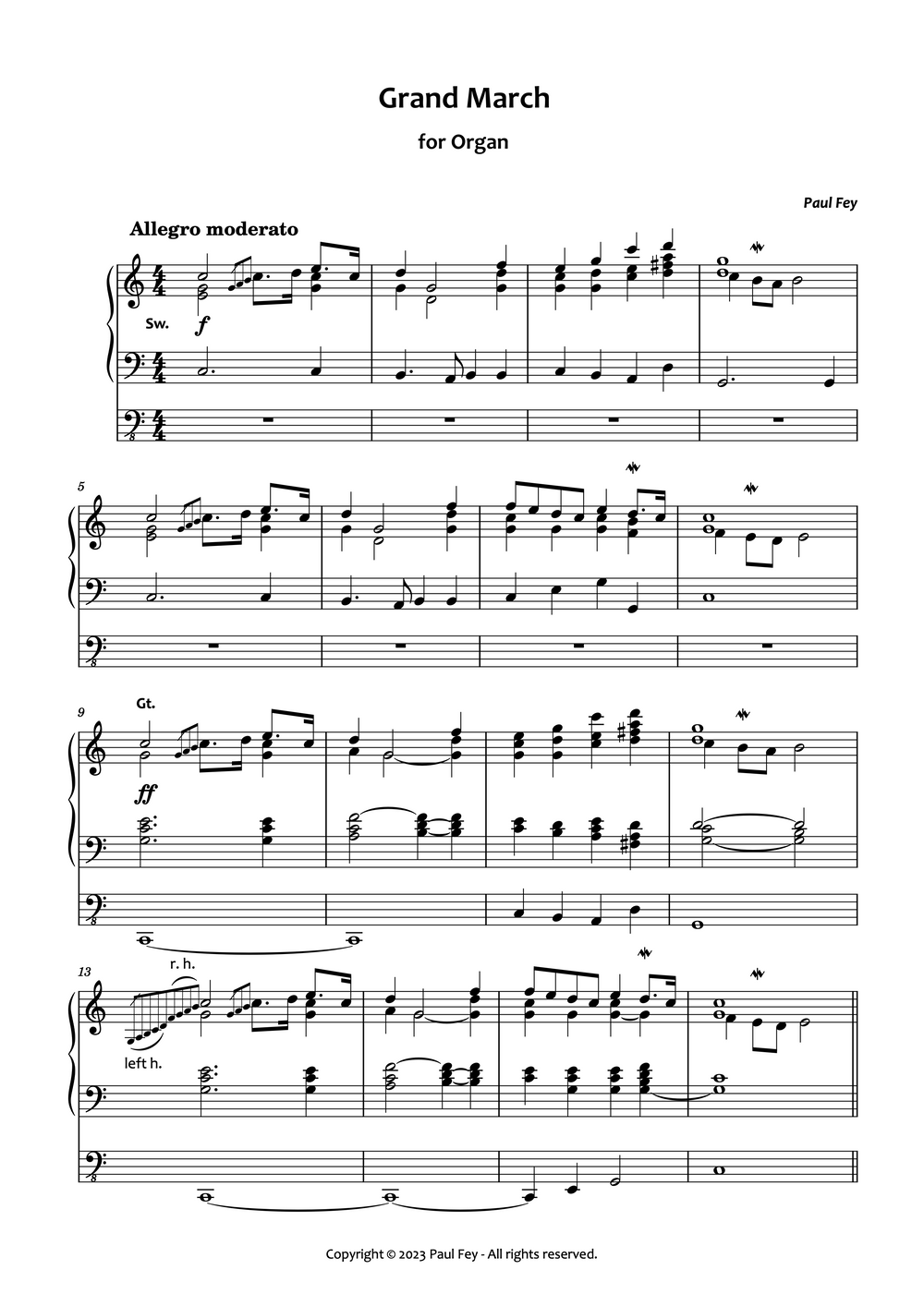 Grand March (Sheet Music) - Festive Music for Organ by Paul Fey organist 