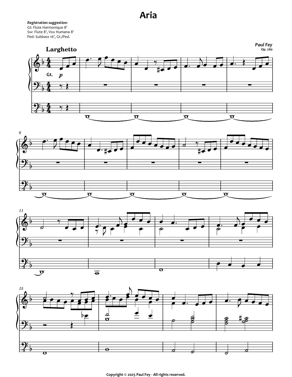 Aria (Sheet Music) - Paul Fey, Op. 280