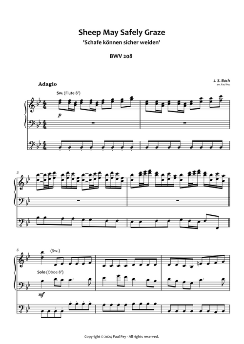 Arrangement on 'Sheep May Safely Graze' (J. S. Bach) - (Sheet Music ...