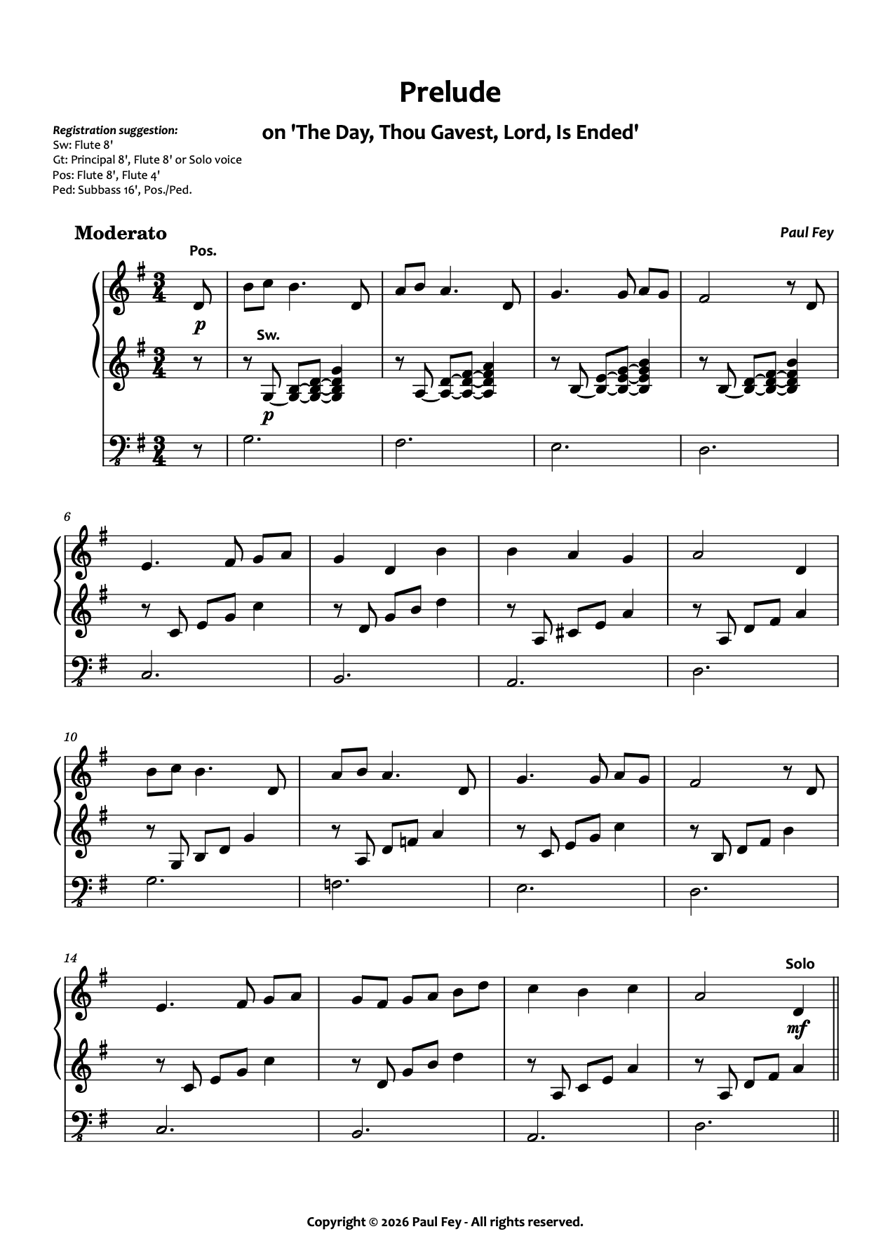 Prelude on 'The Day, Thou Gavest, Lord, Is Ended' (Sheet Music) - Paul Fey
