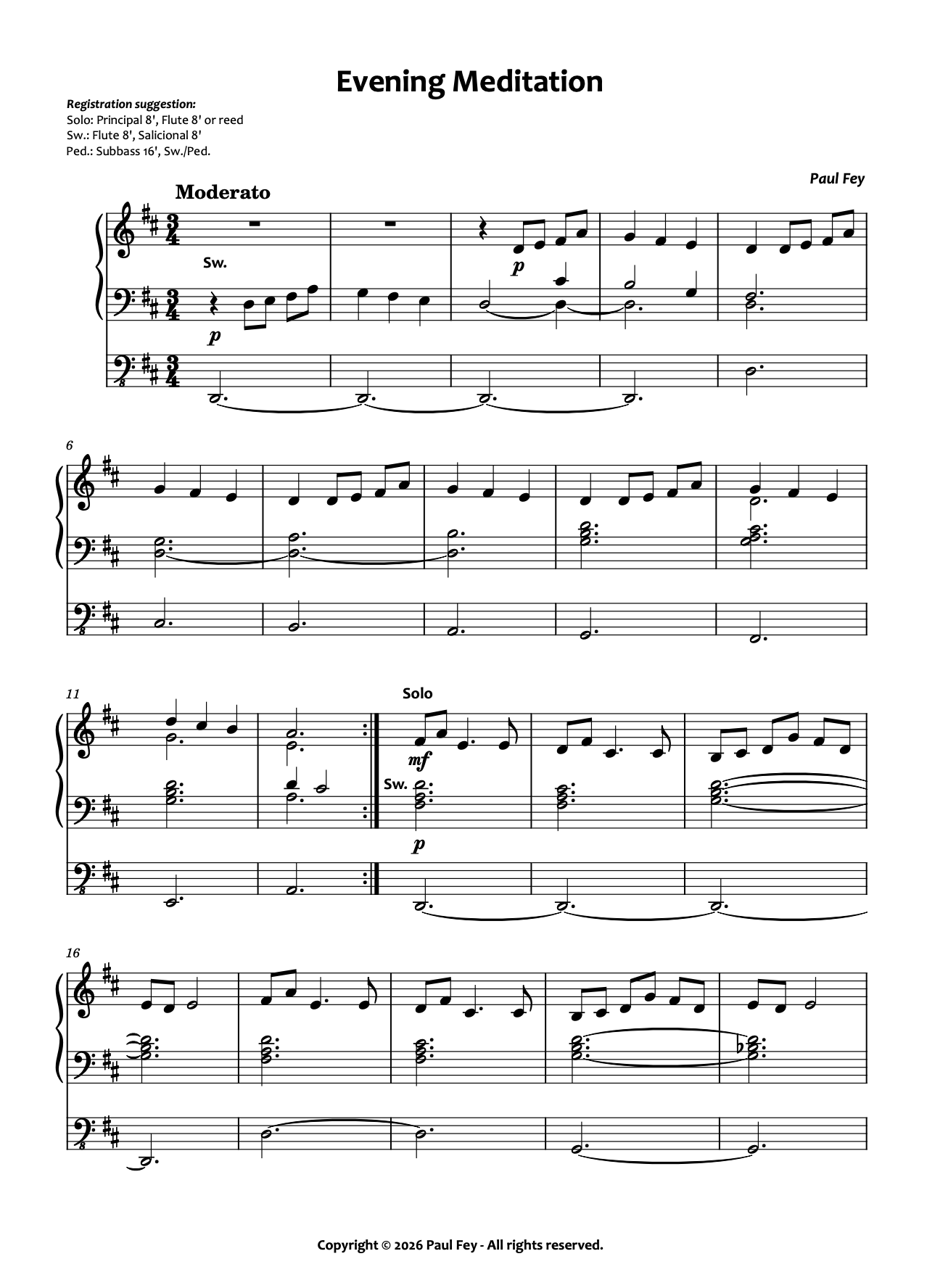Evening Meditation (Sheet Music) - Paul Fey