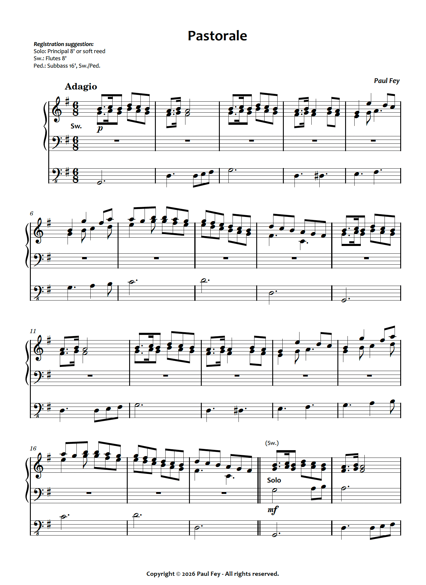 Pastorale (Sheet Music) - Paul Fey