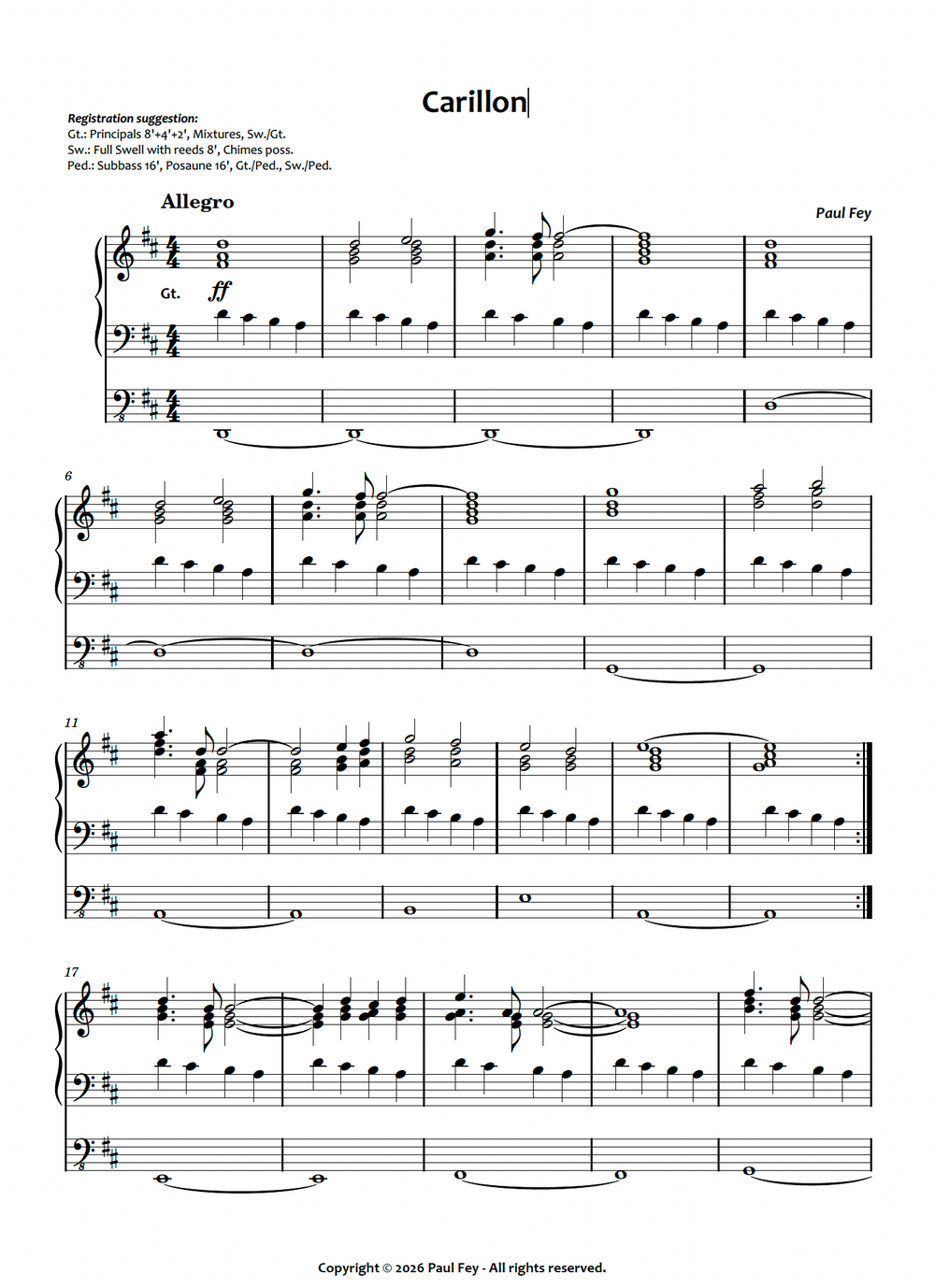 Carillon (spartito) - Paul Fey