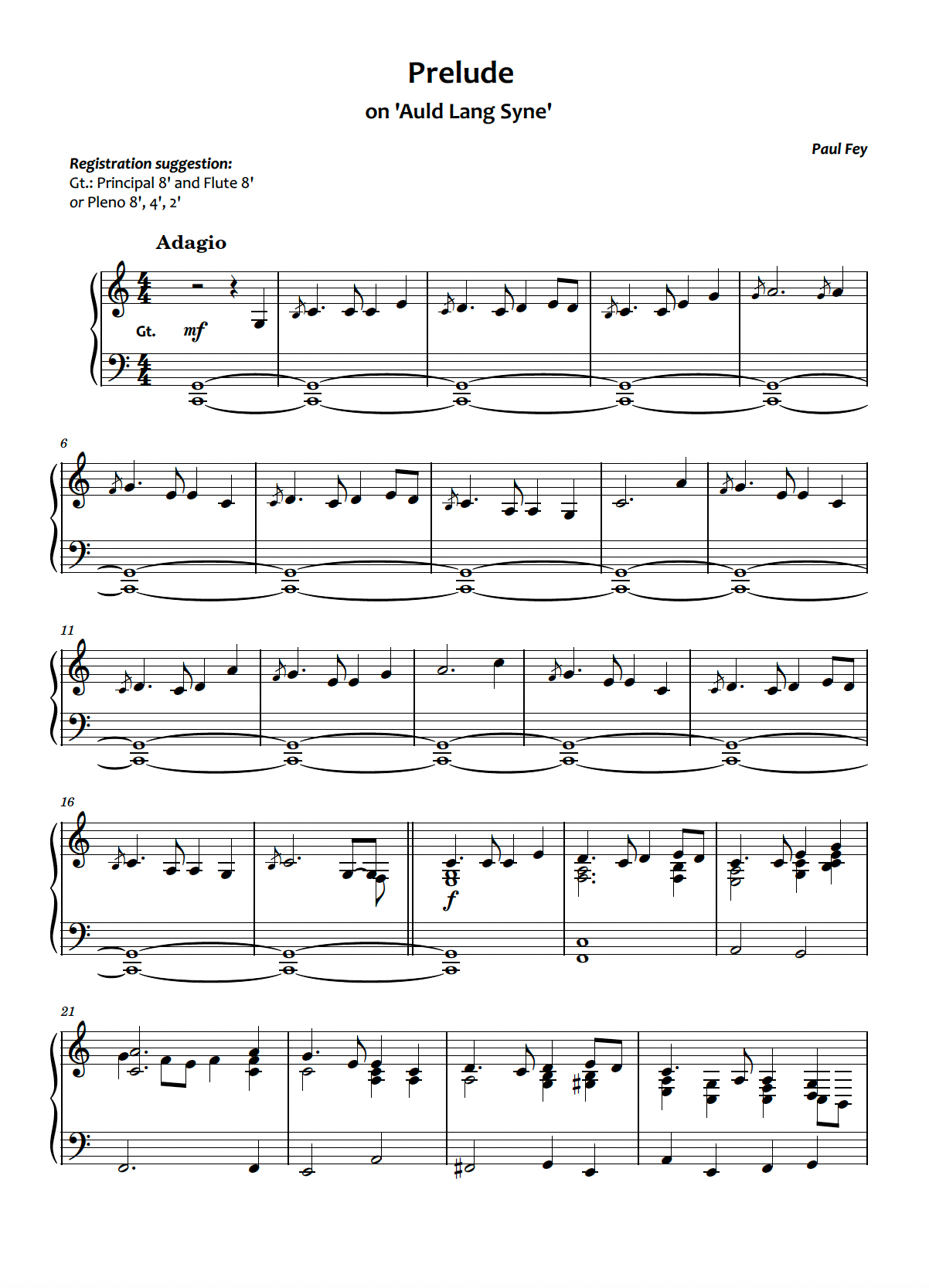 Präludium über „Auld Lang Syne“ (Noten) – Paul Fey