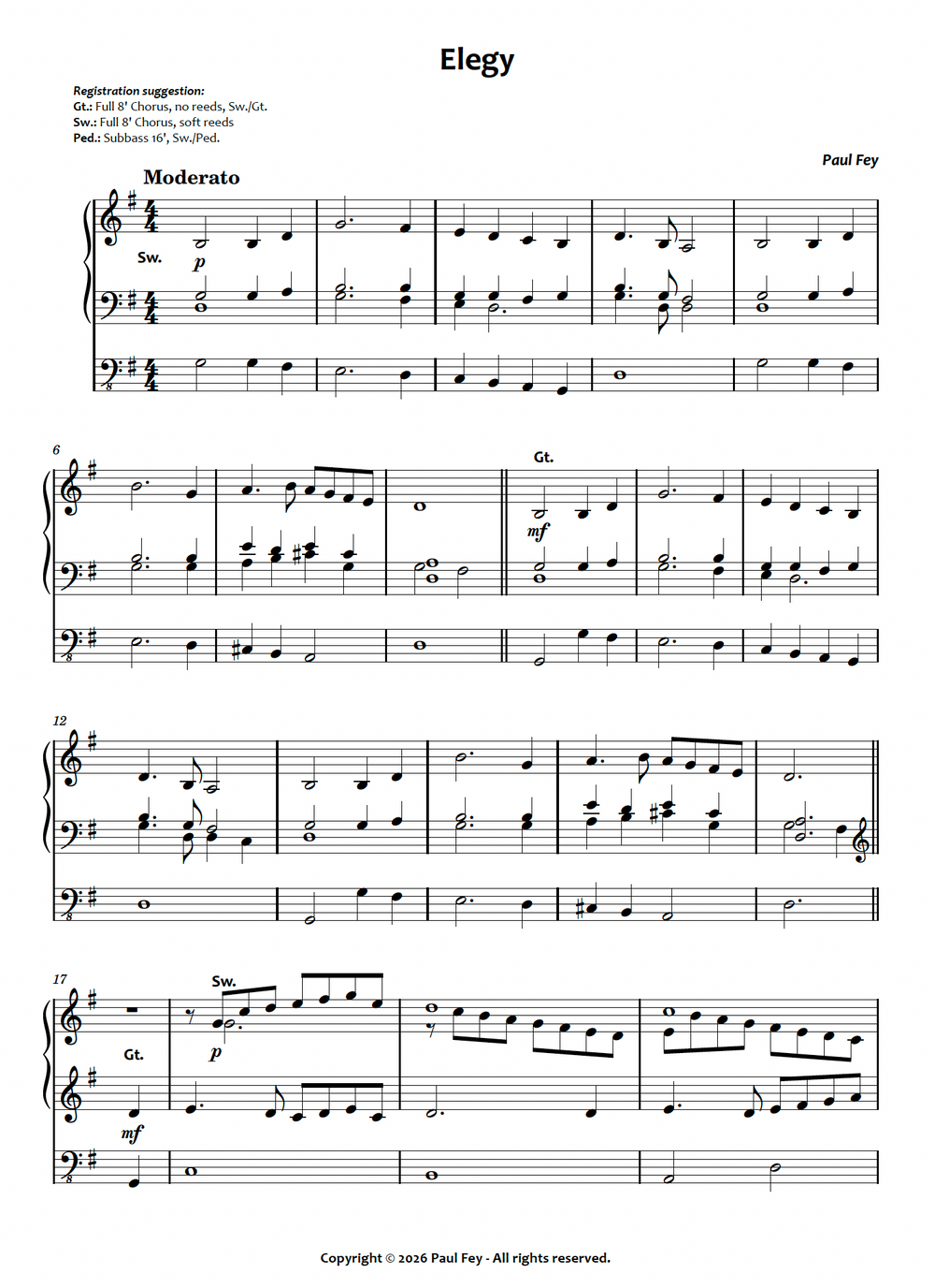 Elegy (Sheet Music) - Paul Fey