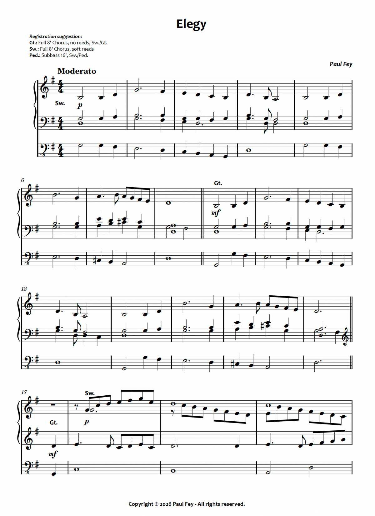 Elegy (Sheet Music) - Paul Fey