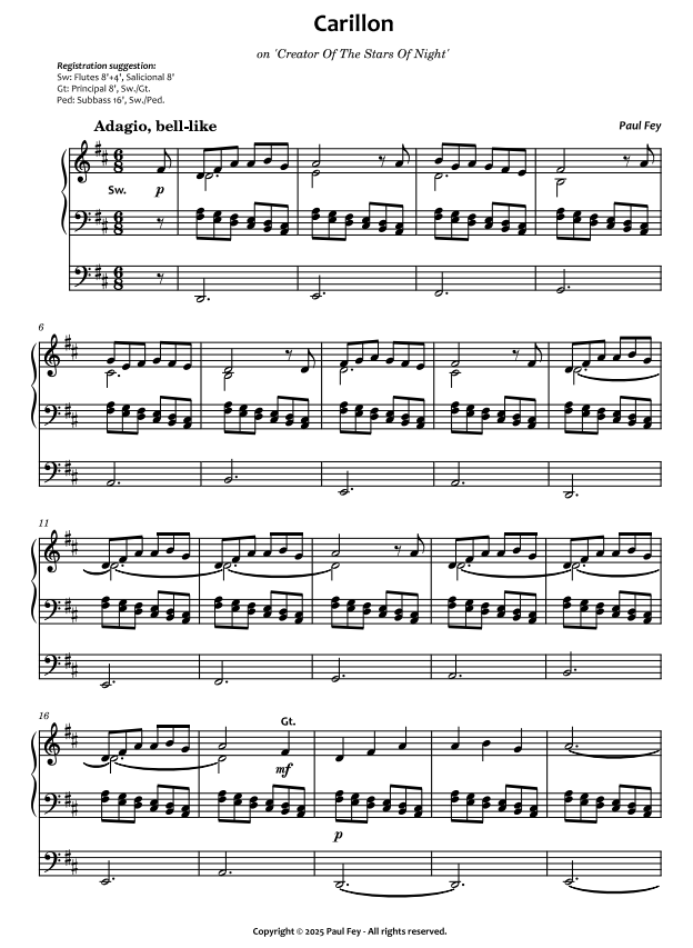 Glockenspiel zu 'Schöpfer der Sterne der Nacht' (Noten) - Paul Fey