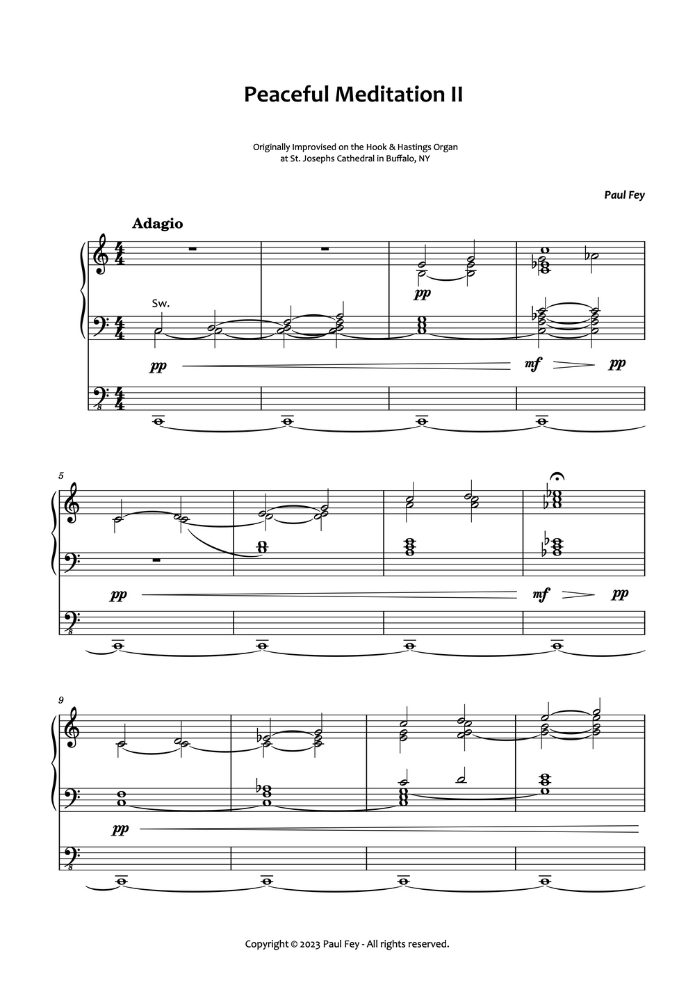 Peaceful Meditation II for Organ (Sheet Music) - Music for Organ by Paul Fey Organist
