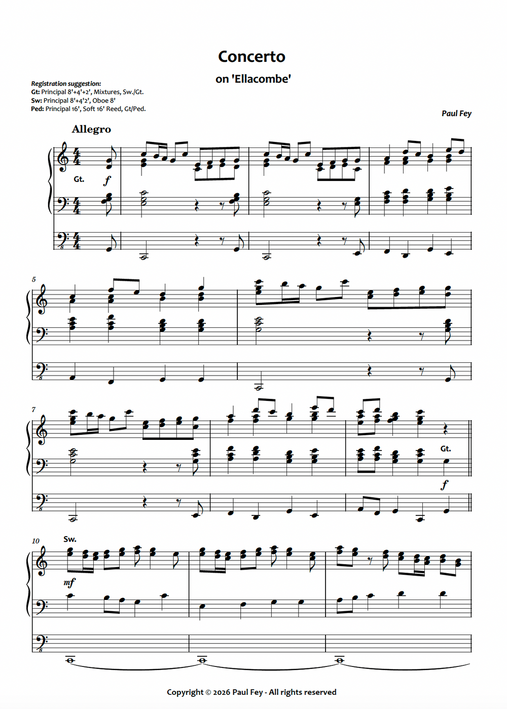 Concerto on 'Ellacombe' (Sheet Music) - Paul Fey