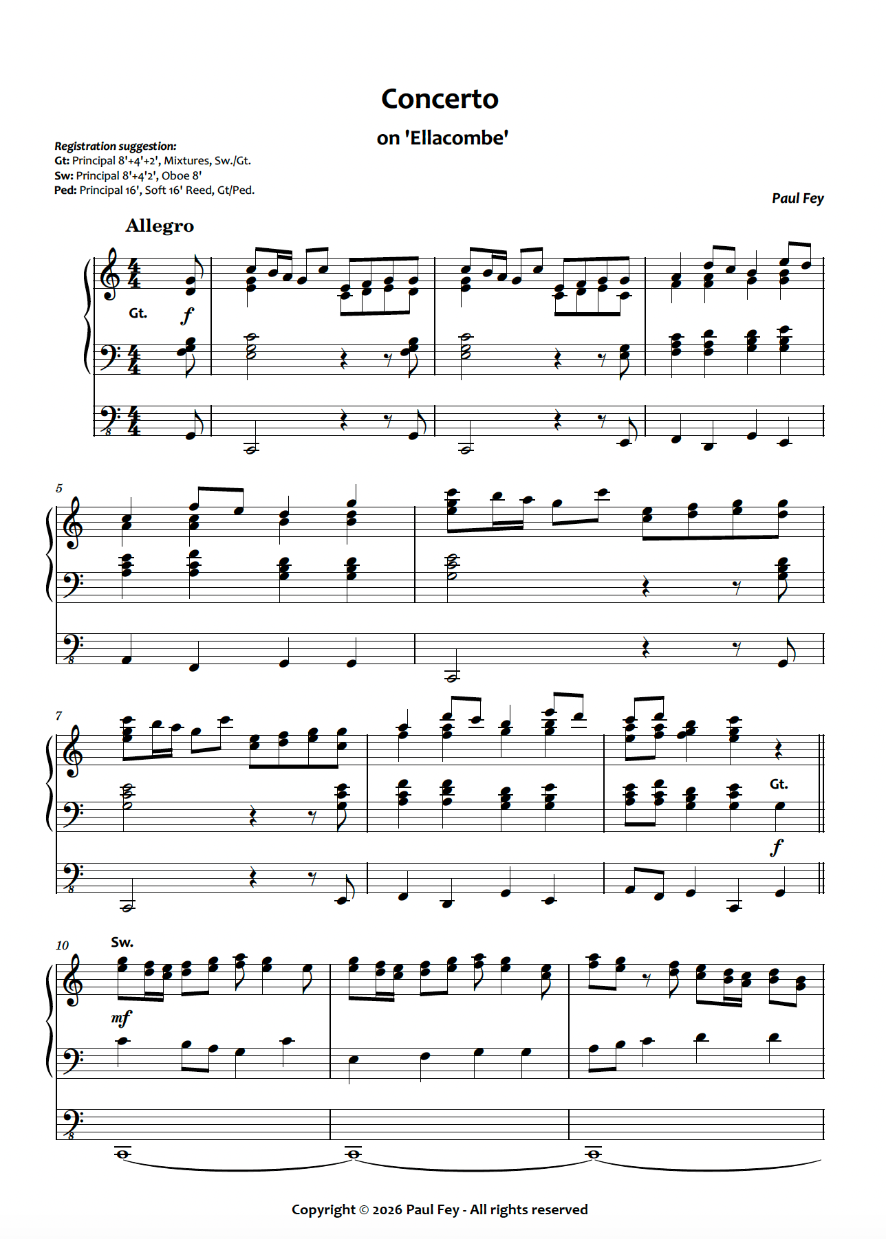 Concerto on 'Ellacombe' (Sheet Music) - Paul Fey
