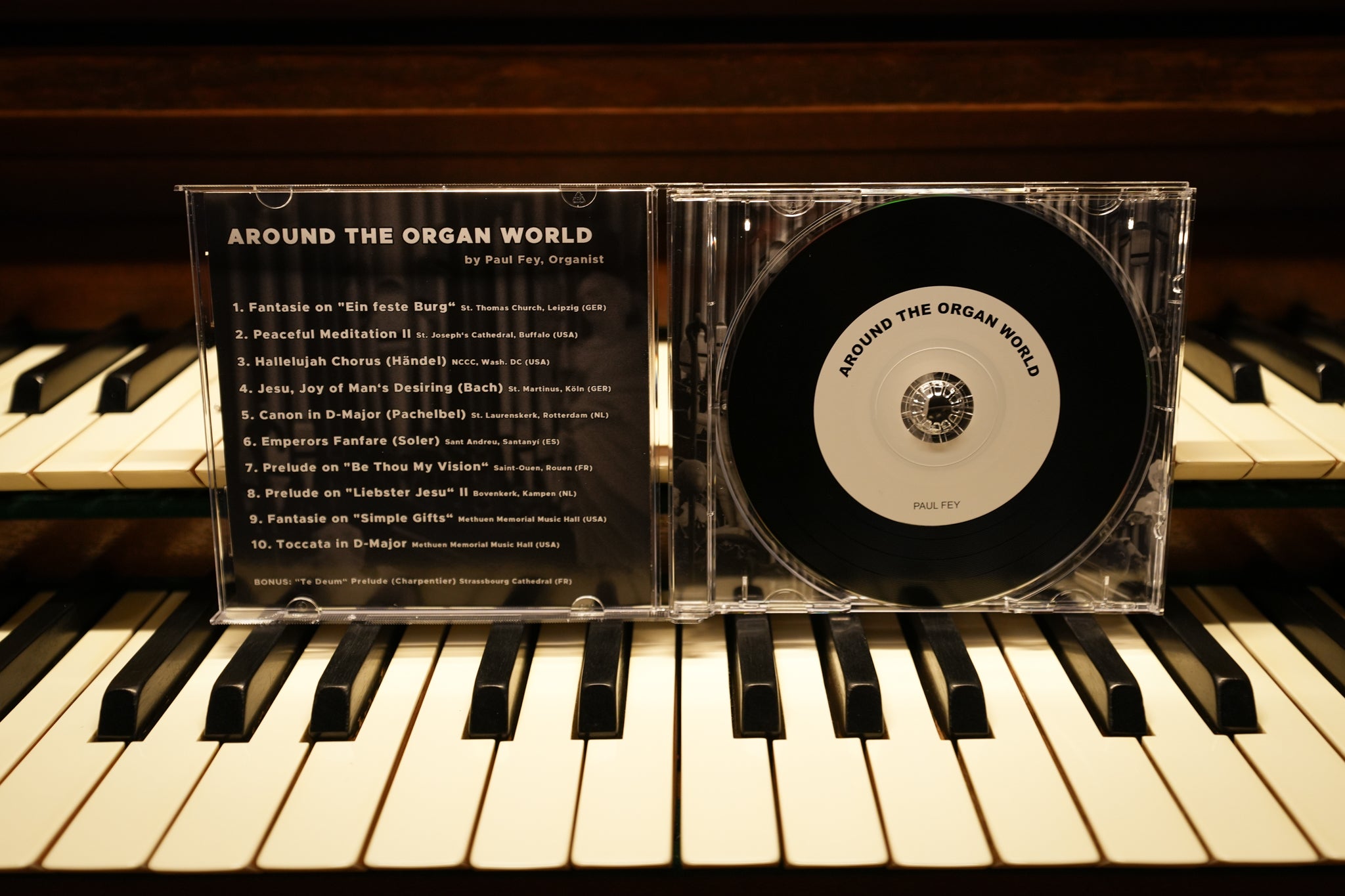 Around the Organ World Debut CD picture on the Organ Instrument by Paul Fey Organist and Pianist.