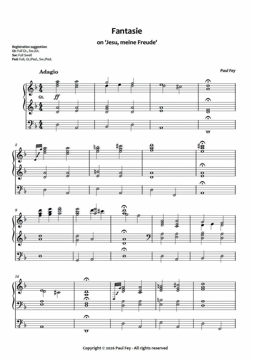 Fantasie on 'Jesu, meine Freude' (Sheet Music) - Paul Fey