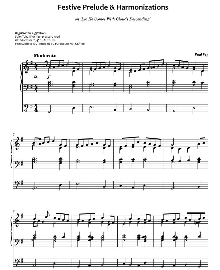 Festliches Vorspiel & Harmonisierung zu 'Lo He Comes With Clouds Descending' (Noten) - Paul Fey
