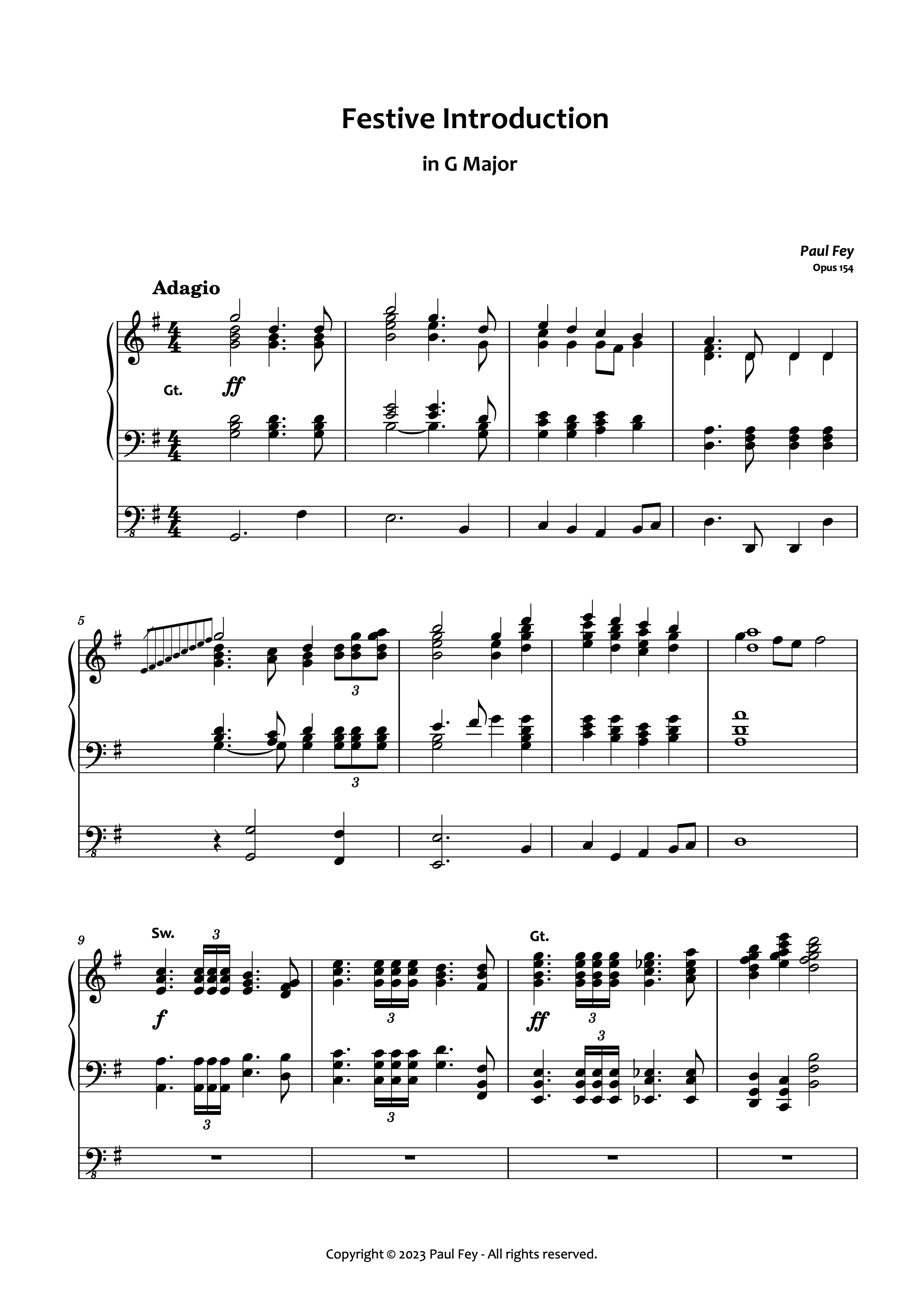 Festive Introduction in D Major Organ Sheet Music by Paul Fey Organist & Pianist.