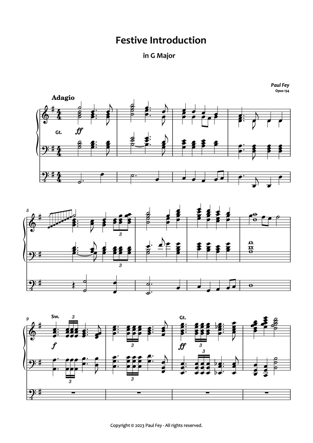 Festive Introduction in D Major Organ Sheet Music by Paul Fey Organist & Pianist.