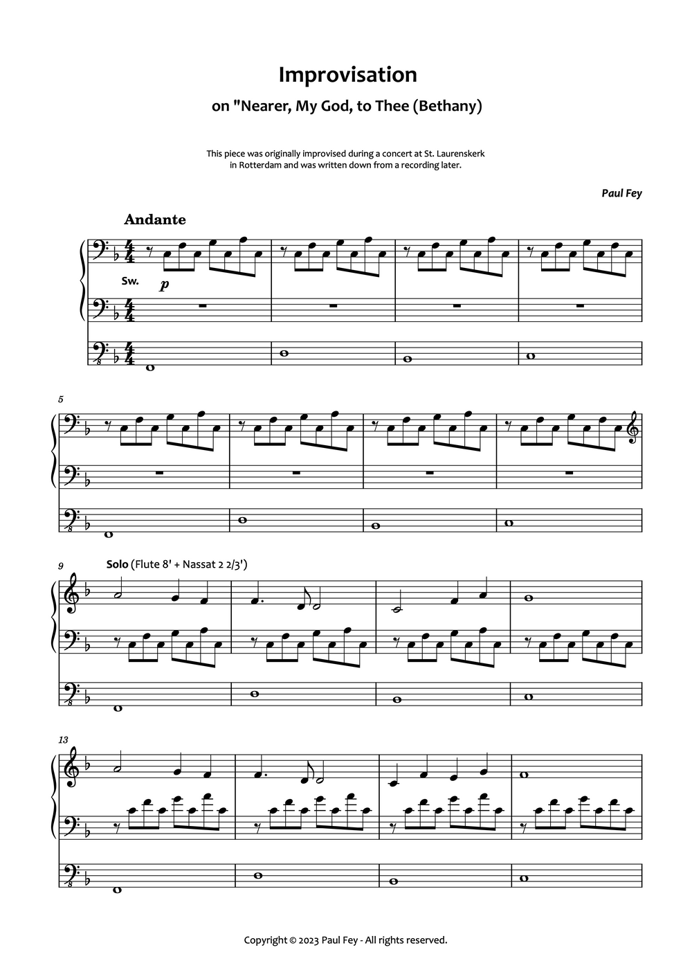 Improvisation on "Nearer My God, to Thee" (Sheet Music) - Music paul fey organist 