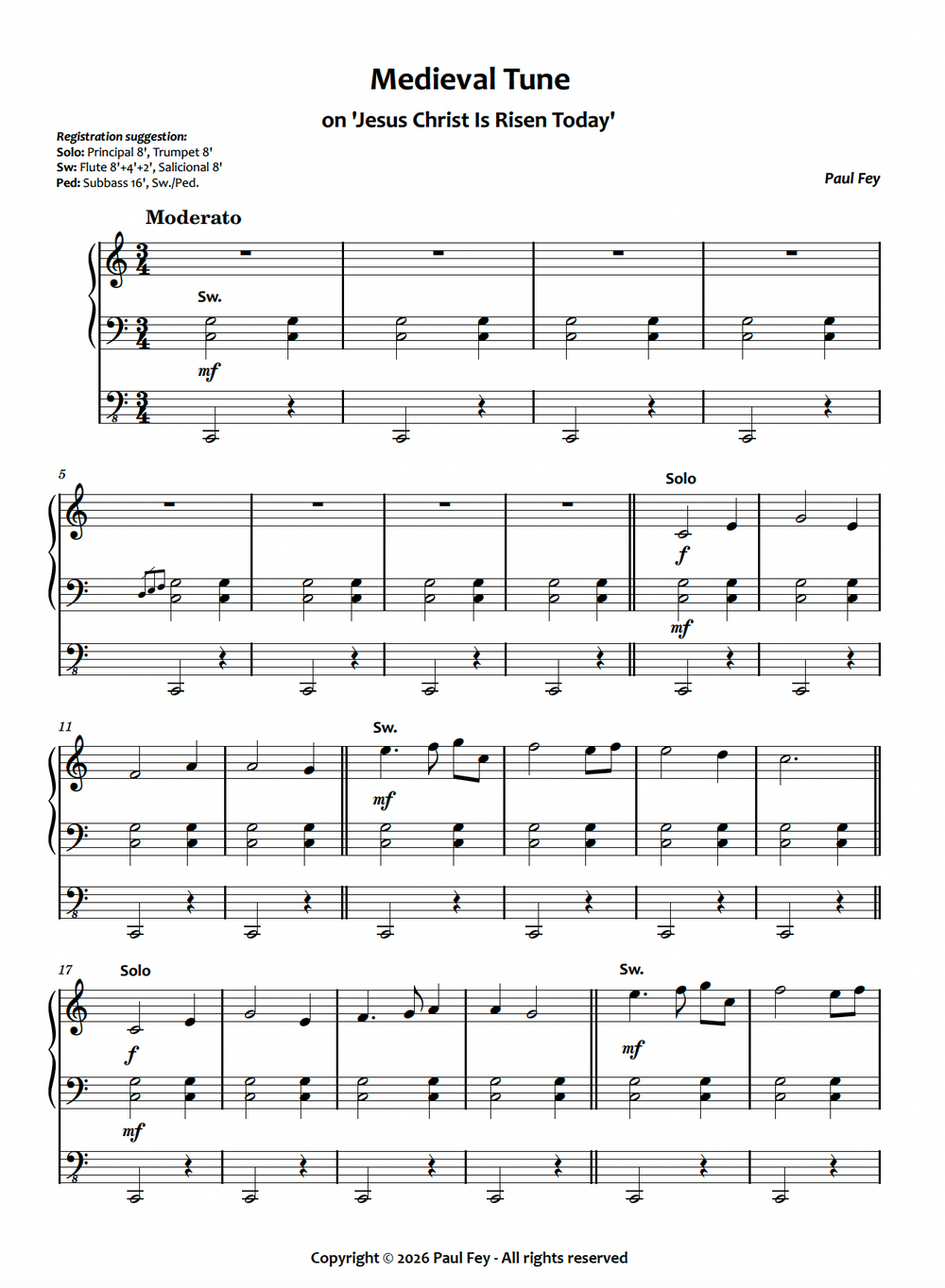 Medieval Tune on 'Jesus Christ Is Risen Today' (Sheet Music) - Paul Fey