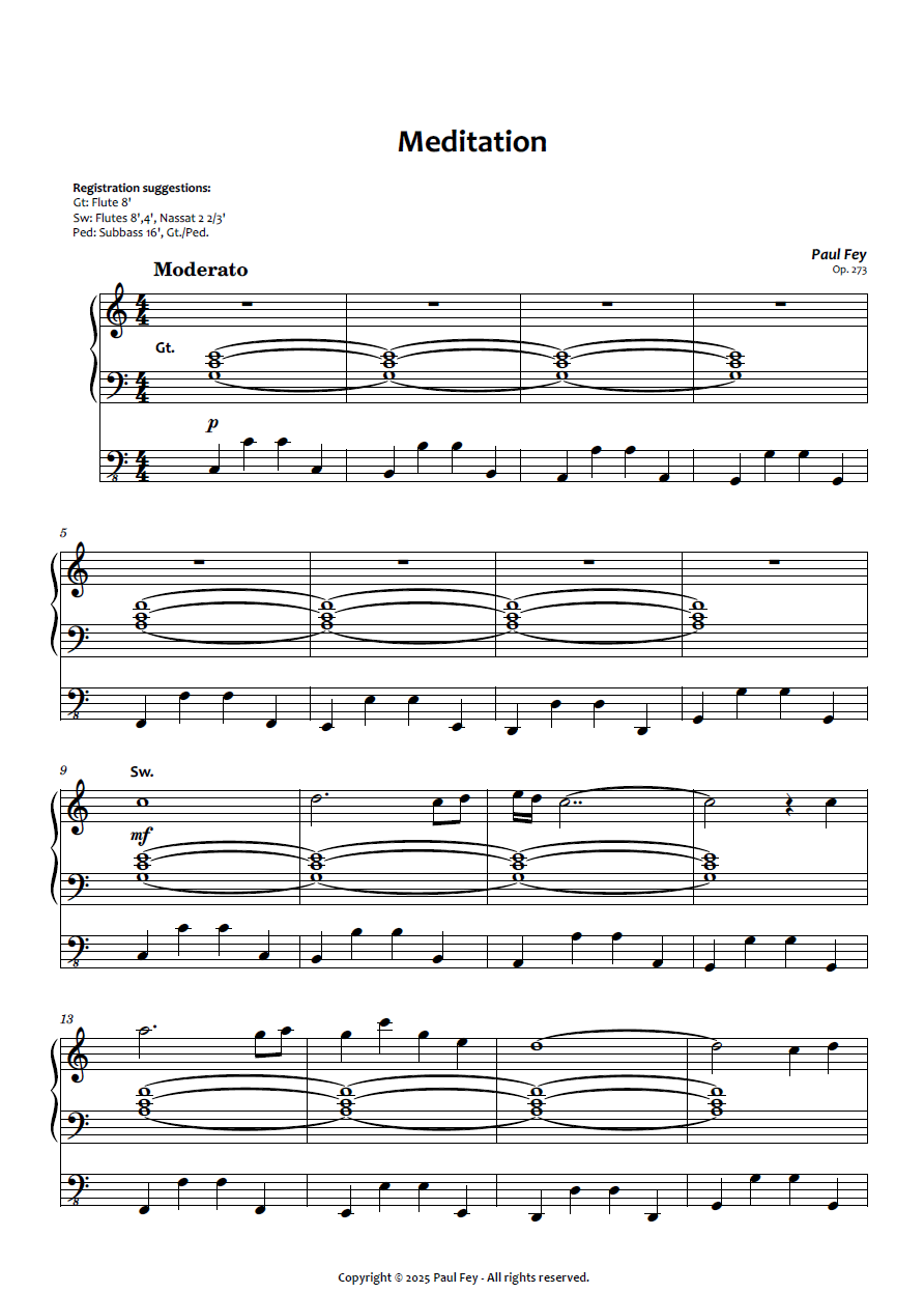 Meditation (Sheet Music) - Paul Fey, Op. 273