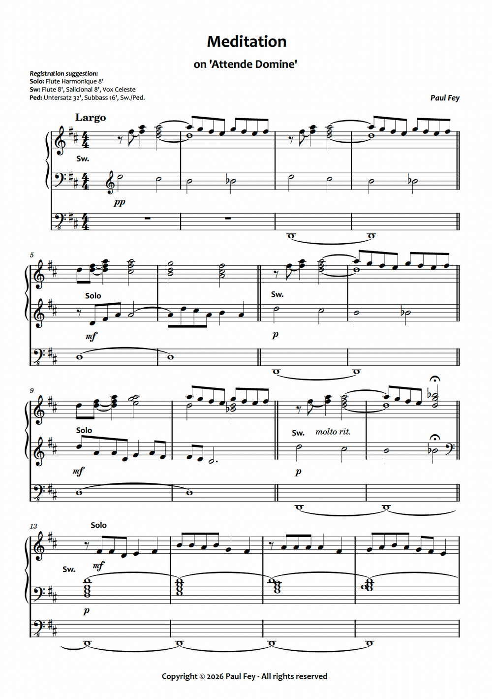 Meditation on 'Attende Domine' (Sheet Music) - Paul Fey