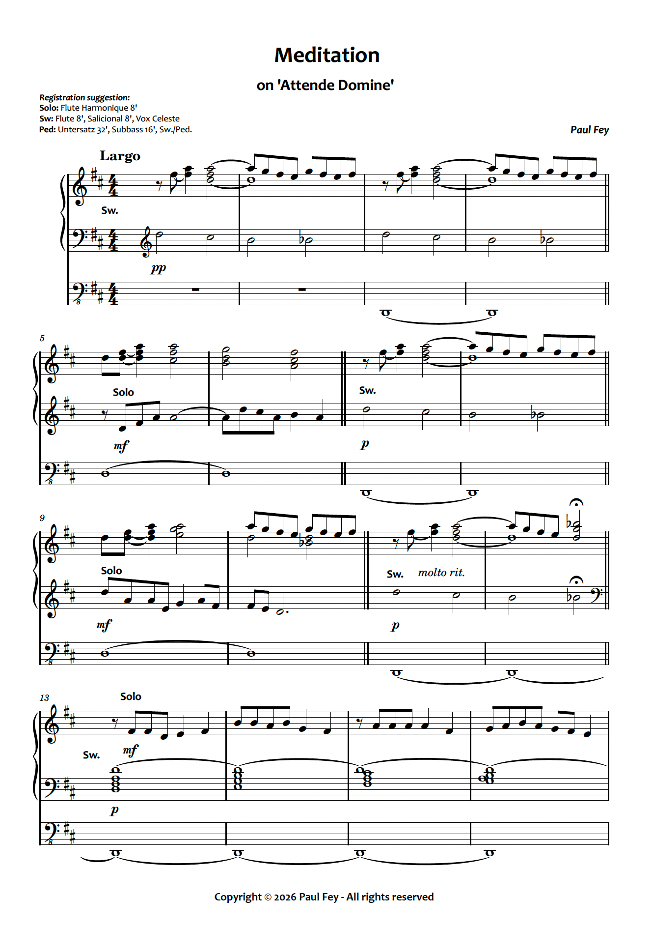 Meditation on 'Attende Domine' (Sheet Music) - Paul Fey