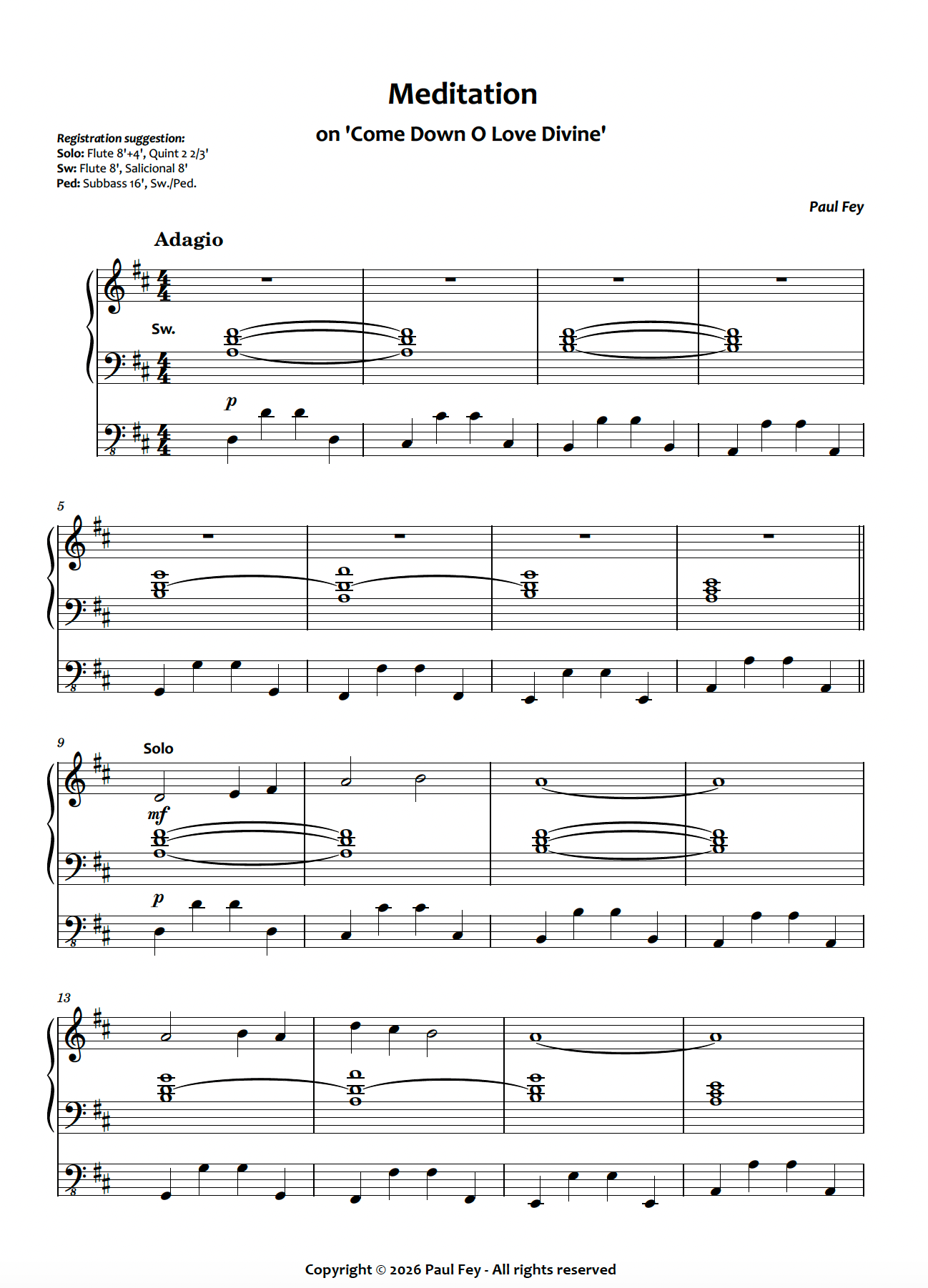Meditation on 'Come Down O Love Divine' (Sheet Music) - Paul Fey