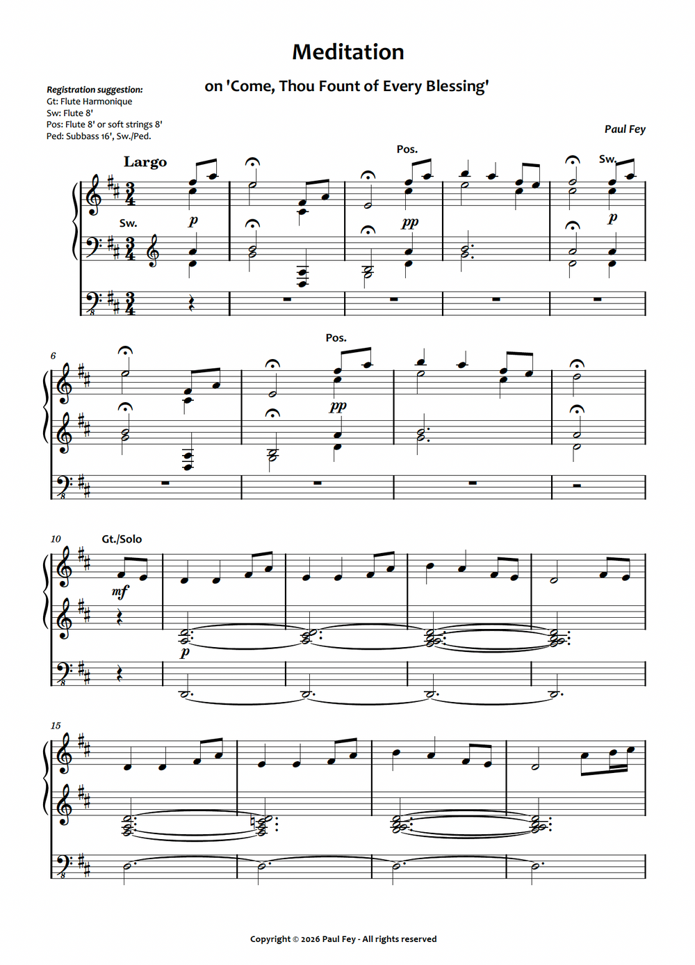 Meditation on 'Come, Thou Fount of Every Blessing' (Sheet Music) - Paul Fey