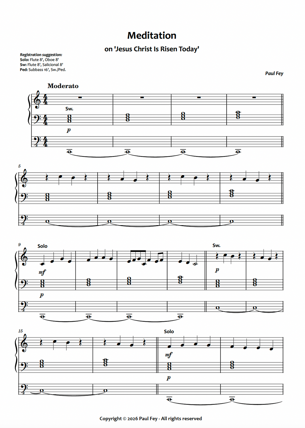 Meditation on 'Jesus Christ Is Risen Today' (Sheet Music) - Paul Fey