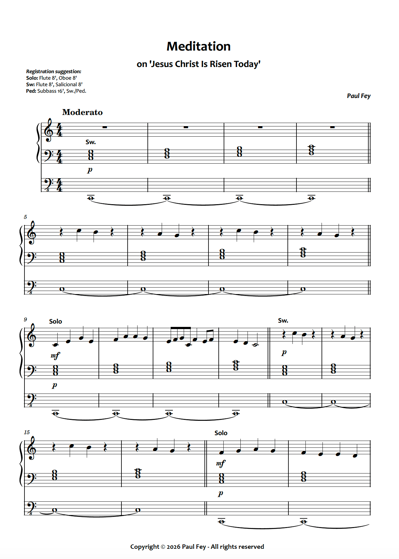 Meditation on 'Jesus Christ Is Risen Today' (Sheet Music) - Paul Fey