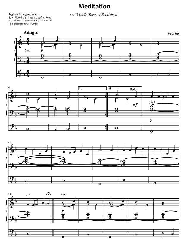 Meditation on 'O Little Town of Bethlehem' (Sheet Music) - Paul Fey
