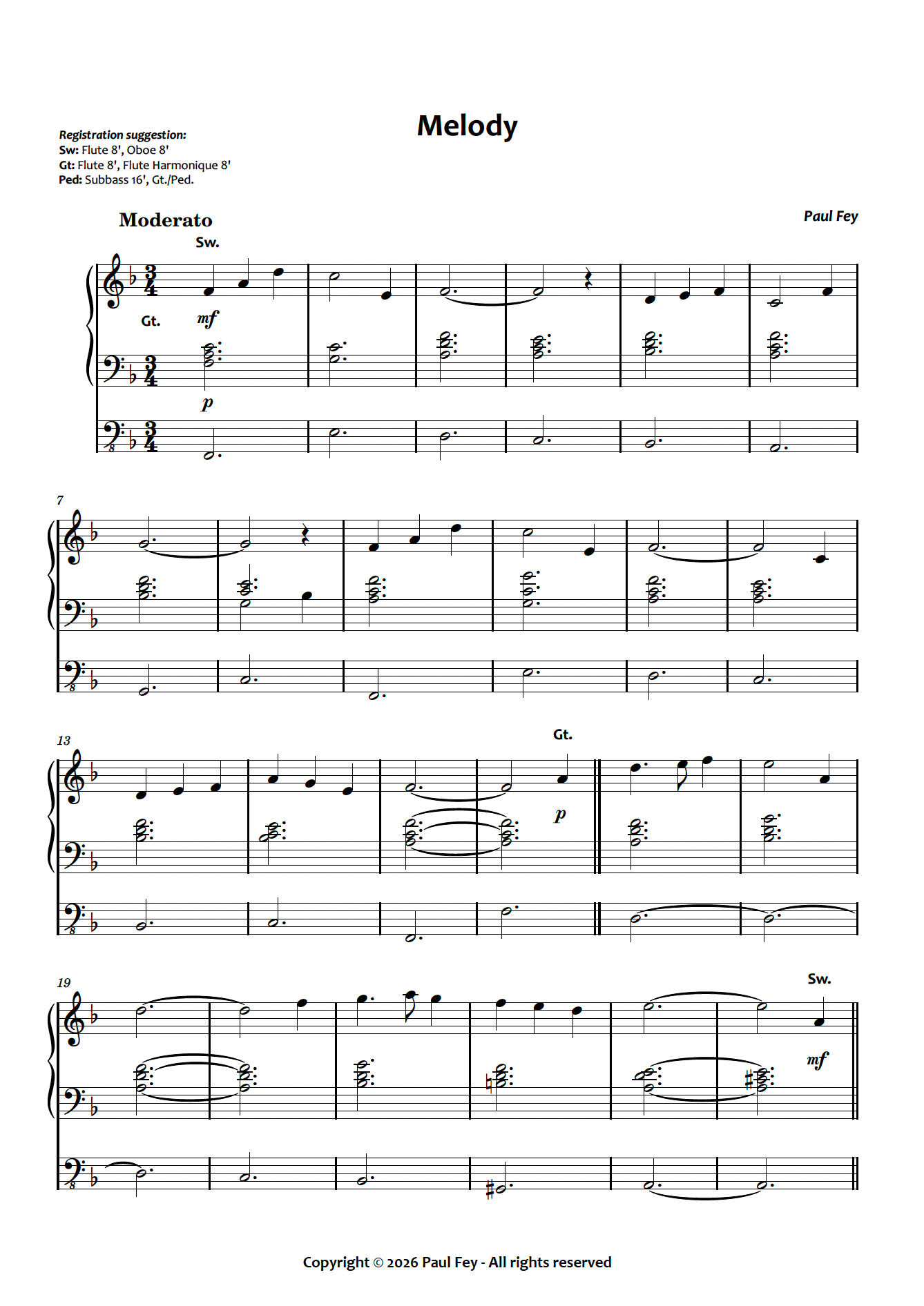 Melody (Sheet Music) - Paul Fey