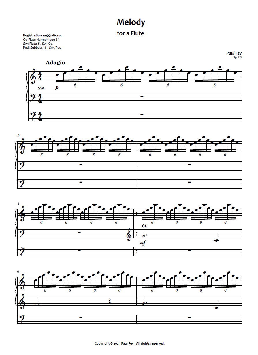 Melody for a Flute (Sheet Music) - Paul Fey, Op. 271