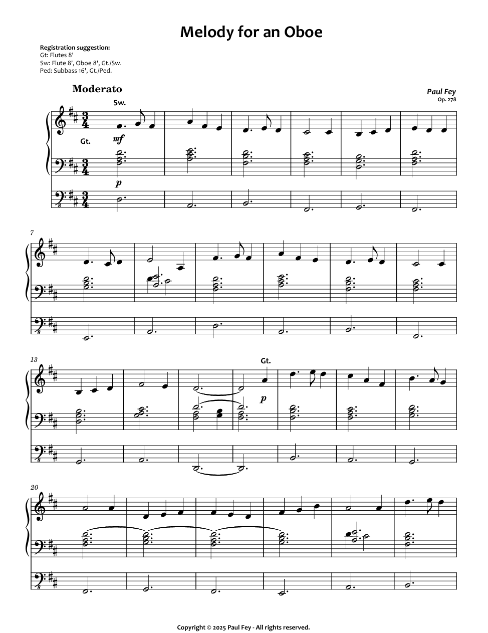 Melody for an Oboe (Sheet Music) - Paul Fey, Op. 278