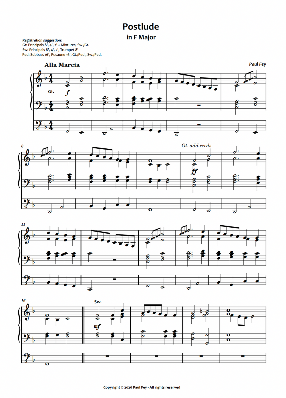 Postlude in F Major (Sheet Music) - Paul Fey