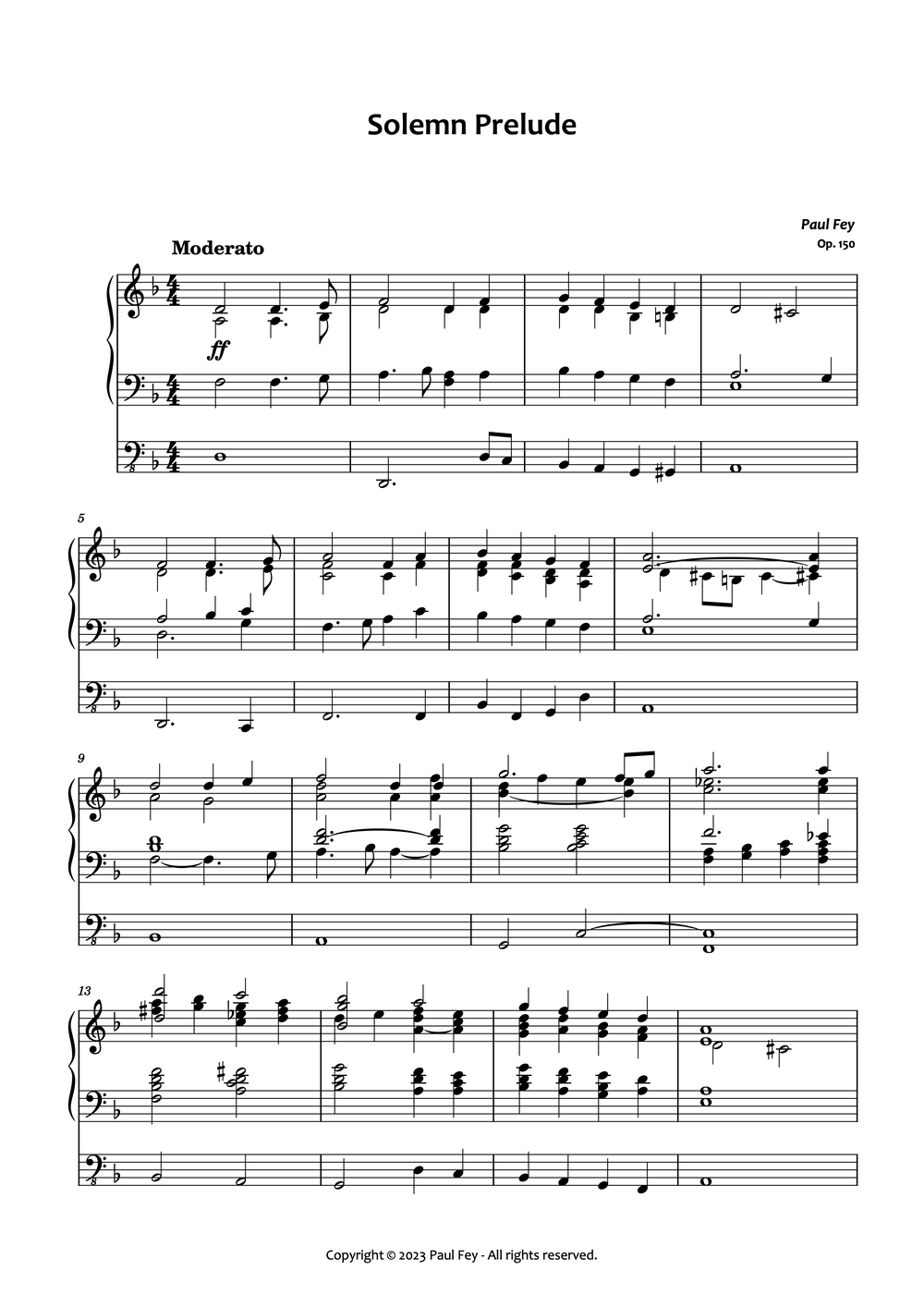 Solemn Prelude in d Minor (Sheet Music) - Music for Organ by Pipe Organist Paul Fey Germany