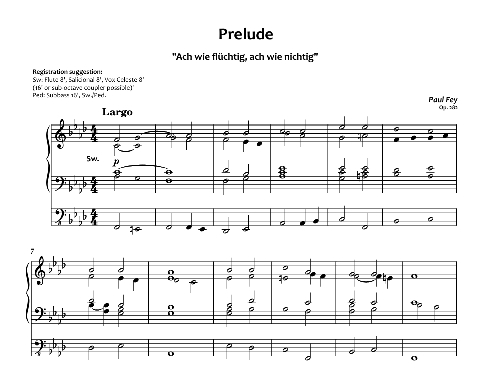 Prelude "Ach wie flüchtig, ach wie nichtig" (Sheet Music) - Paul Fey, Op. 282