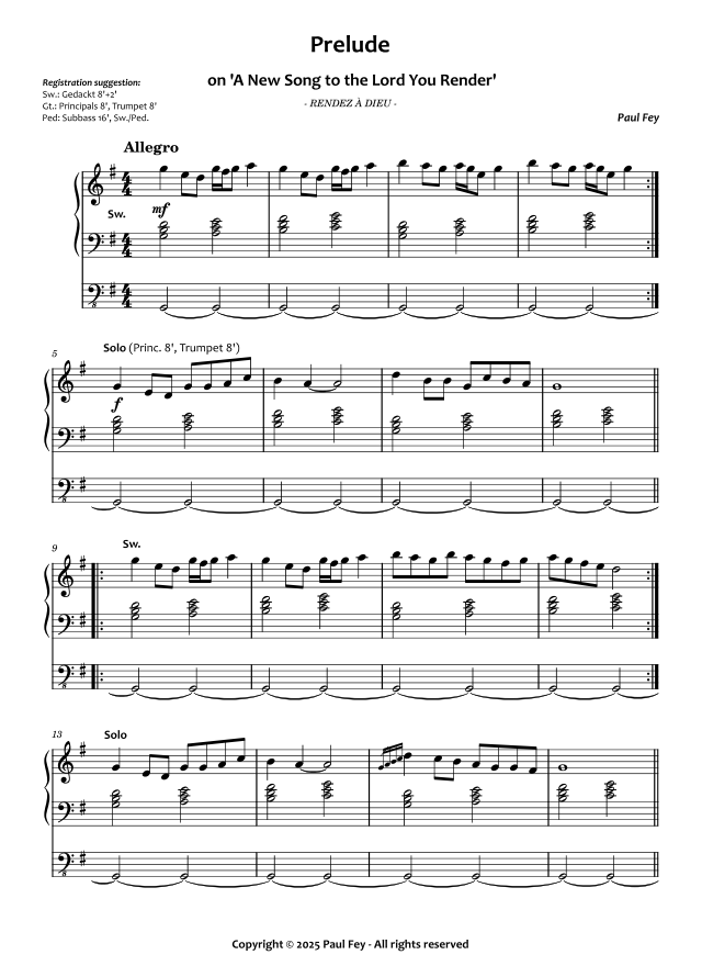 Prelude on 'A New Sing to the Lord You Render' (Sheet Music) - Paul Fey