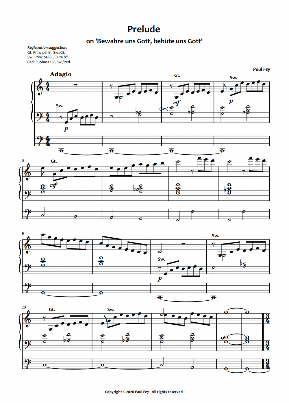Prelude on 'Bewahre uns Gott, behüte uns Gott' (Sheet Music) - Paul Fey