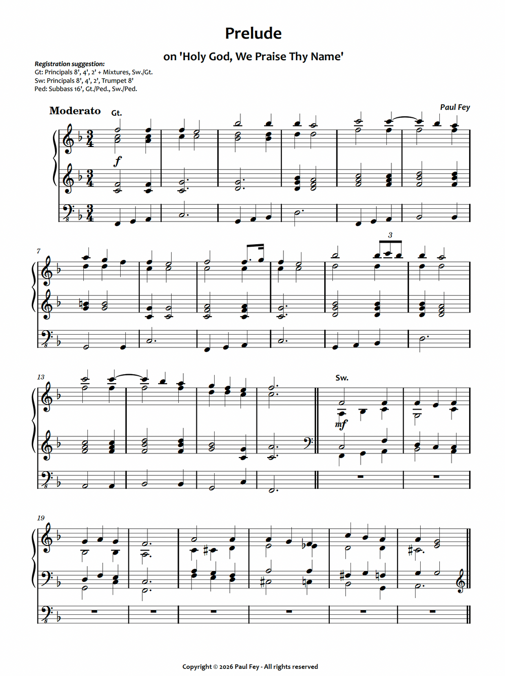 Prelude on 'Holy God, We Praise Thy Name' (Sheet Music) - Paul Fey