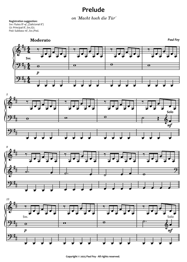 Prelude on 'Macht hoch die Tür' (Sheet Music) - Paul Fey