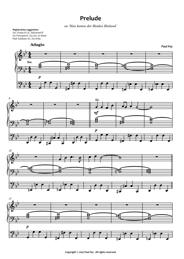 Prelude on 'Nun komm der Heiden Heiland' (Sheet Music) - Paul Fey