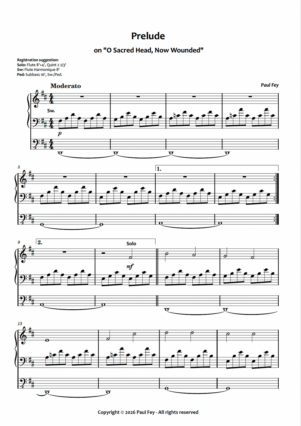 Prelude on 'O Sacred Head, Now Wounded' (Sheet Music) - Paul Fey