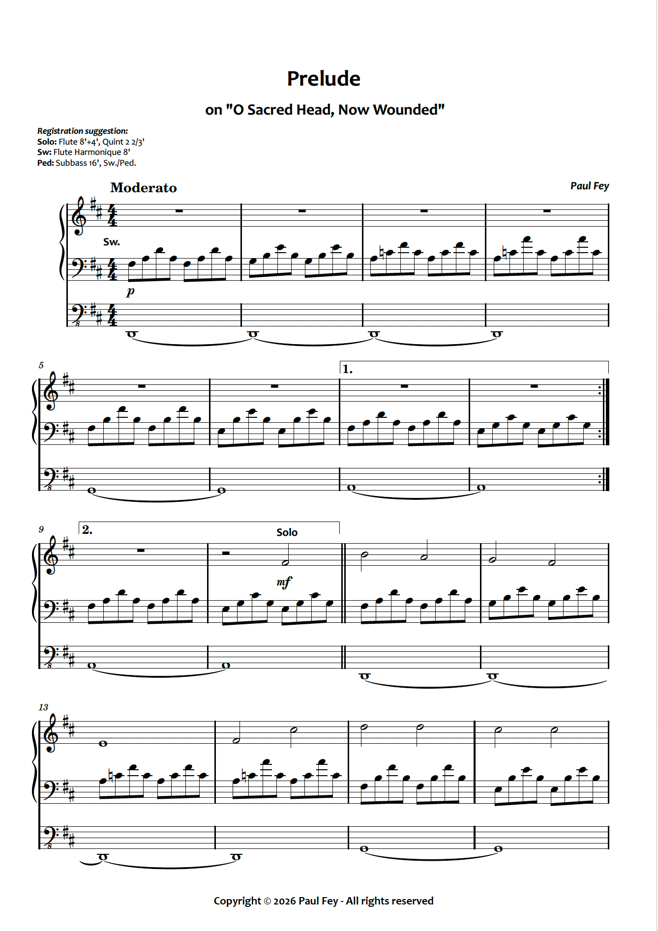 Prelude on 'O Sacred Head, Now Wounded' (Sheet Music) - Paul Fey