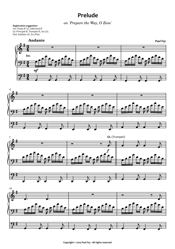 Prelude on 'Prepare the Way, O Zion' (Sheet Music) - Paul Fey