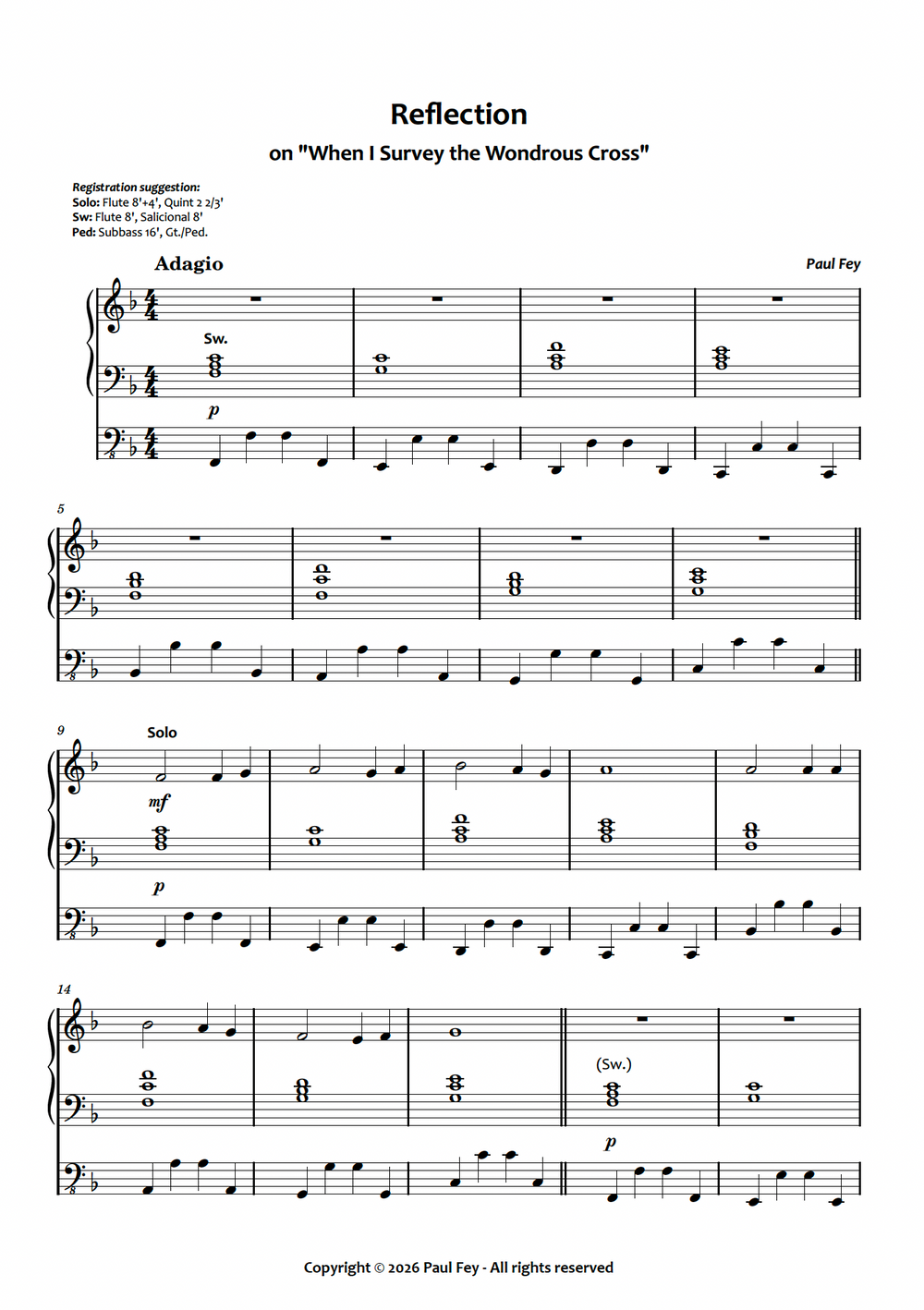 Reflection on "When I Survey the Wondrous Cross" (Sheet Music) - Paul Fey