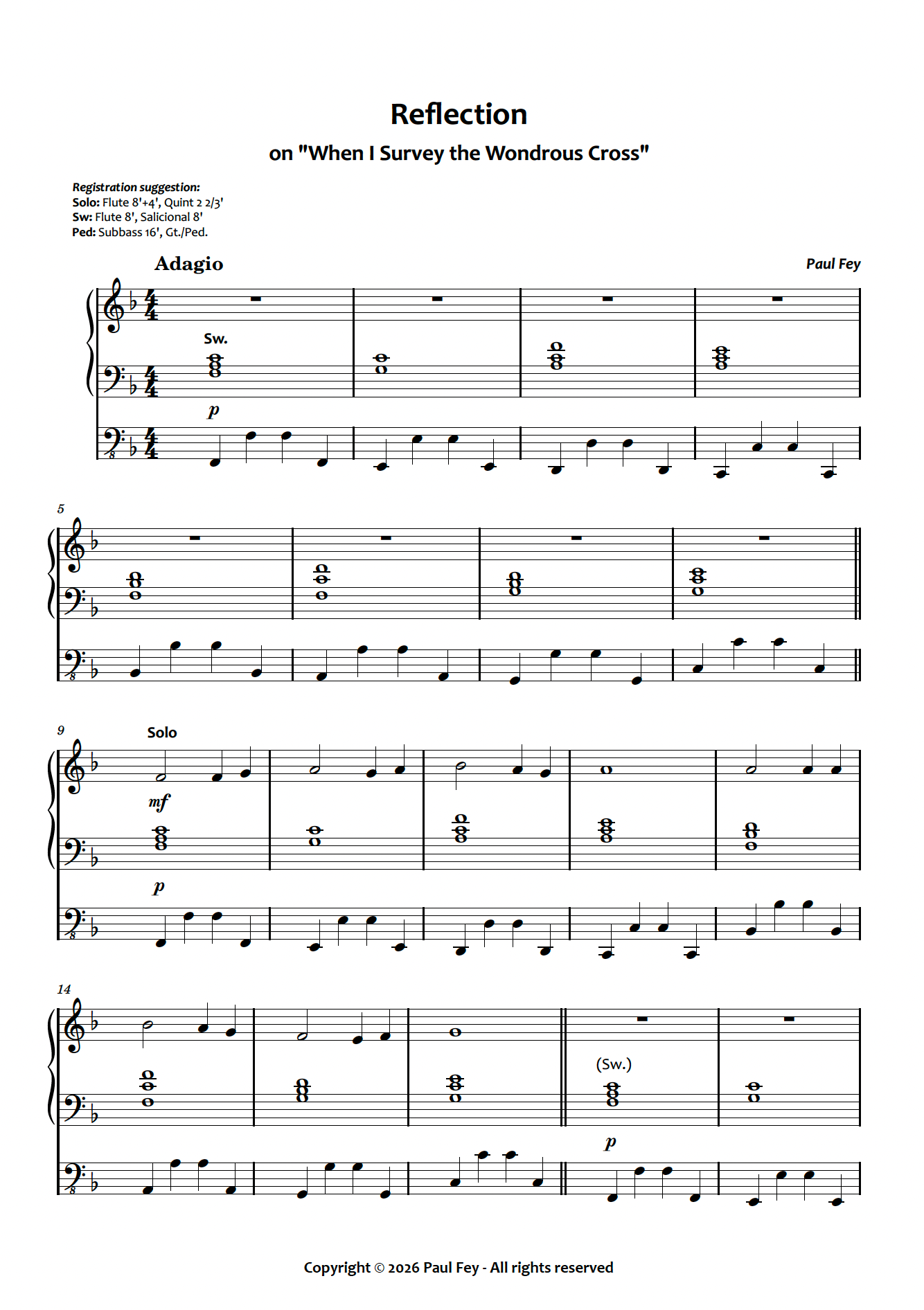 Reflection on "When I Survey the Wondrous Cross" (Sheet Music) - Paul Fey